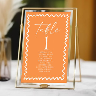 Numéro De Table Mariage Citron Ondulé Fantaisiste Bordure Orange