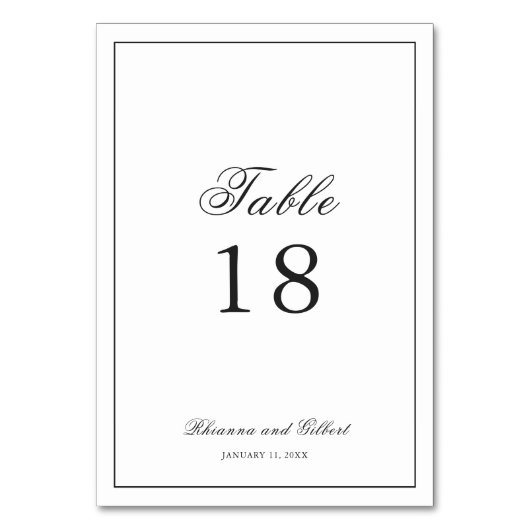 Numéro De Table Mariage Classique aux Frontières Noir et Blanc Int (Par défaut)