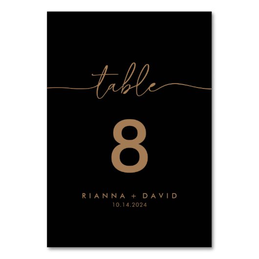 Numéro De Table Mariage classique Black Gold (Dos)