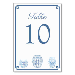 Numéro De Table Mariage classique bleu blanc aquarelle Ginger Jar
