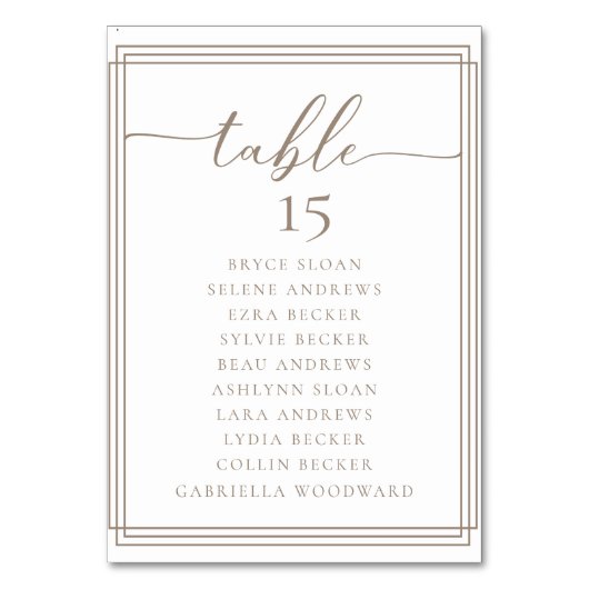 Numéro de table Mariage classique de script simple (Dos)