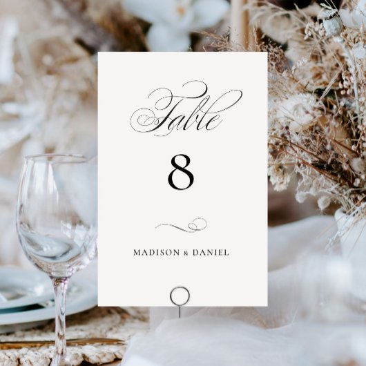 Numéro De Table Mariage Classique Écriture Élégante Moderne