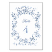 Numéro De Table Mariage Classique Fleurs et Rubans Bleu Français (Dos)