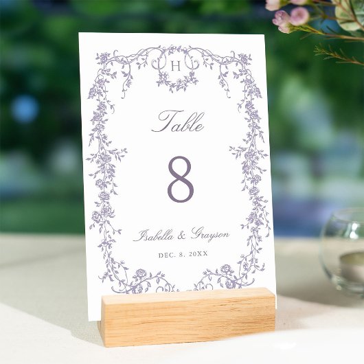 Numéro De Table Mariage Classique Français Victorien Lavande Cadre