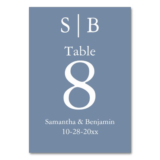 Numéro De Table Mariage Classique Monogramme Bleu Poussiéreux (Par défaut)