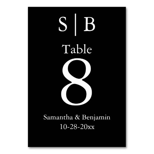 Numéro De Table Mariage Classique Monogramme Noir (Par défaut)
