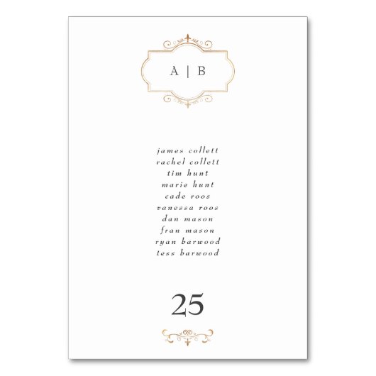 Numéro De Table mariage classique romantique à monogramme en or (Dos)