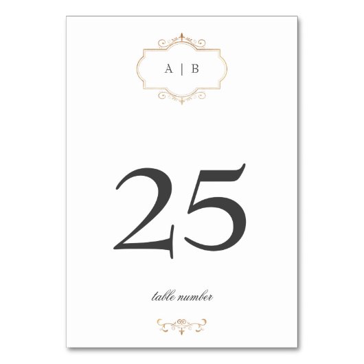 Numéro De Table mariage classique romantique à monogramme en or (Par défaut)