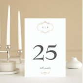 Numéro De Table mariage classique romantique à monogramme en or