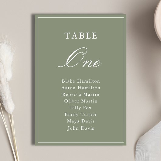 Numéro De Table Mariage Classique Vert Poussiéreux avec Écriture