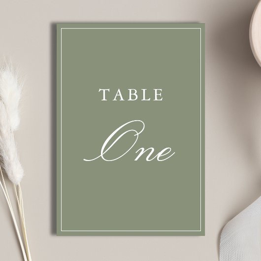 Numéro De Table Mariage Classique Vert Poussiéreux Script