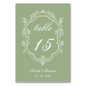 Numéro De Table Mariage Classique Vert Sauge & Fleurs Blanches Cou (Dos)