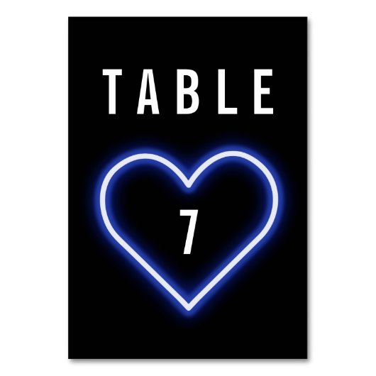 Numéro De Table Mariage Cœur Bleu Néon (Par défaut)