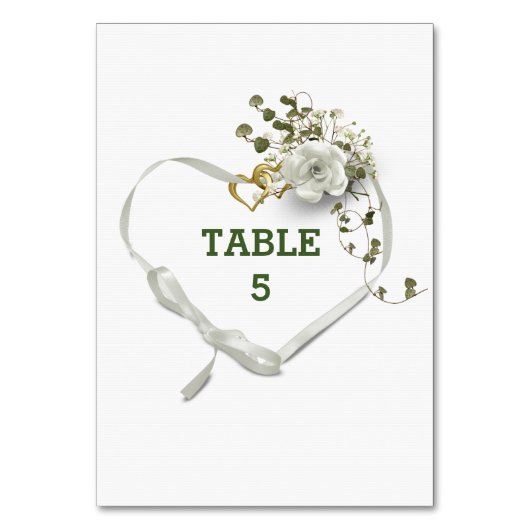 Numéro de table mariage Coeur de ruban blanc (Par défaut)