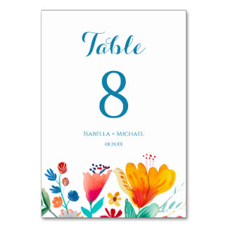 Numéro De Table Mariage coloré d'aquarelle florale