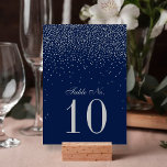 Numéro De Table Mariage Confetti en argent de marine bleu et de gl<br><div class="desc">La collection de confettis mariages bleu marine et argent glam est parfaite pour tout couple qui planifie une célébration mariage romantique. Le design se compose d'un arrière - plan bleu marine chic avec confetti argent glam qui est vraiment étonnant et parfait pour tout événement spécial. Le libellé incorpore la même...</div>