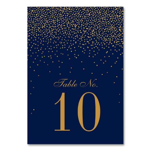 Numéro De Table Mariage Confetti en or bleu marine et glam (Dos)