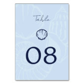 Numéro De Table Mariage Coquilles de Mer Bleu Côtiers (Dos)