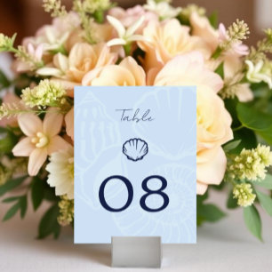 Numéro De Table Mariage Coquilles de Mer Bleu Côtiers