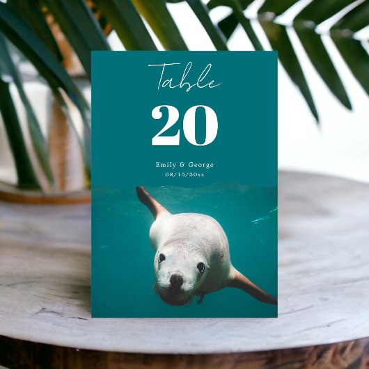 Numéro De Table Mariage côtier bleu sous-marin Aqua Sea Lion