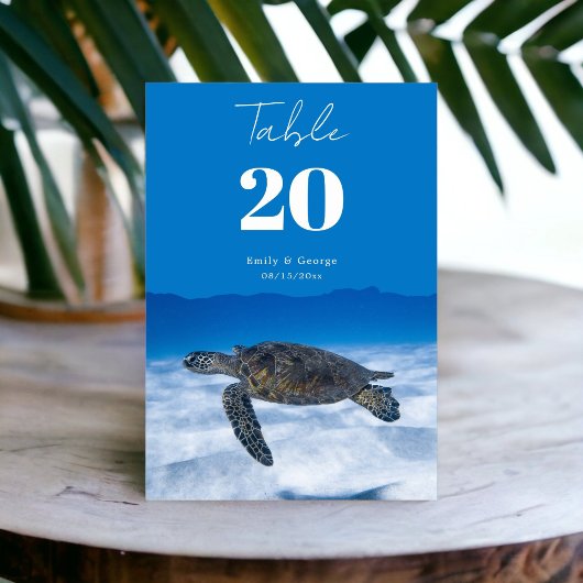 Numéro De Table Mariage côtier de la tortue aquatique sous-marine