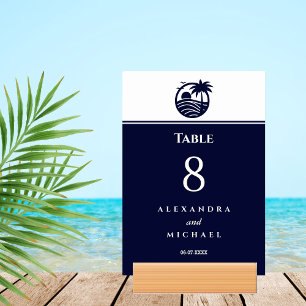 Numéro De Table Mariage côtier de palmier blanc de la Marine