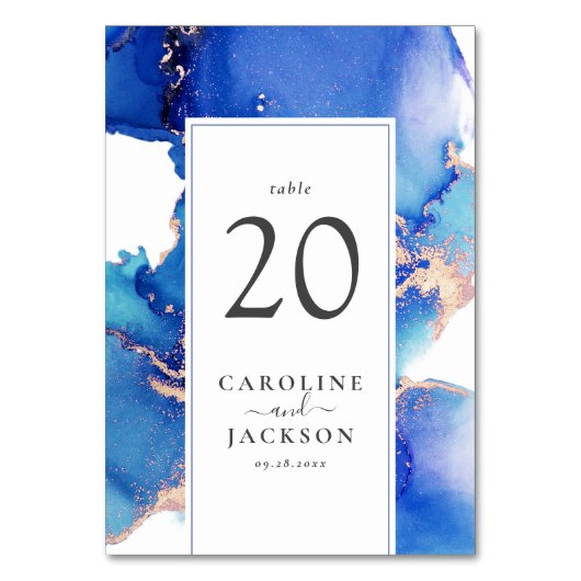 Numéro De Table Mariage couleur or bleu (Dos)