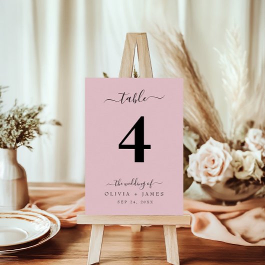 Numéro de table mariage Couleur rose simple