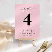 Numéro de table mariage Couleur rose simple