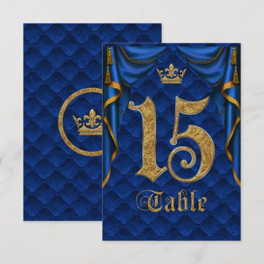 Numéro de Table Mariage Couronne Dorée Bleu Royal  (Devant / Derrière)