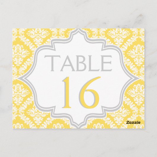 Numéro de table mariage damassé jaune citron, gris (Dos)