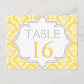 Numéro de table mariage damassé jaune citron, gris (Devant)