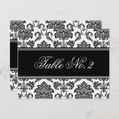 Numéro de table Mariage damassé noir et blanc (Devant / Derrière)