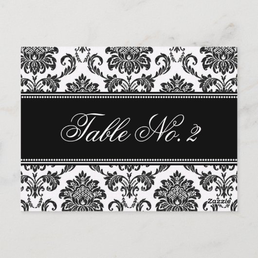 Numéro de table Mariage damassé noir et blanc (Dos)
