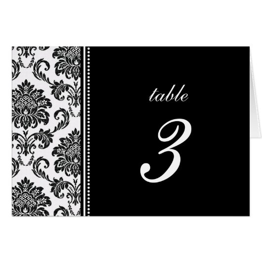Numéro de table Mariage damassé noir et blanc (Devant Horizontal)