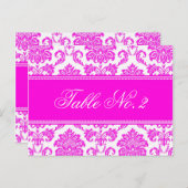 Numéro de table Mariage damassé rose (Devant / Derrière)