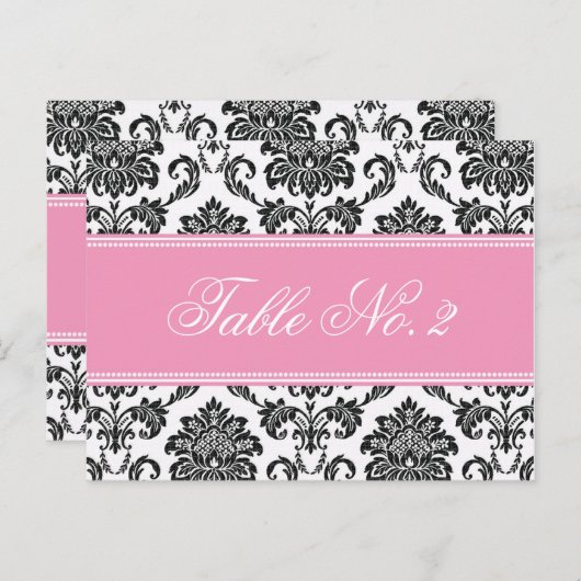 Numéro de table Mariage damassé rose (Devant / Derrière)