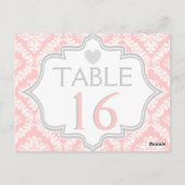 Numéro de table mariage damassé rose, blanc, gris (Dos)