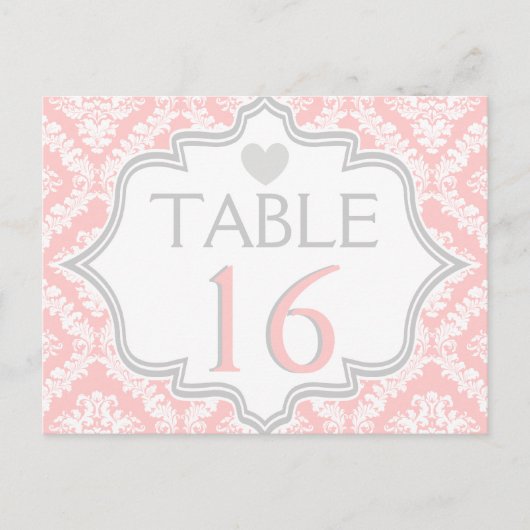 Numéro de table mariage damassé rose, blanc, gris (Devant)