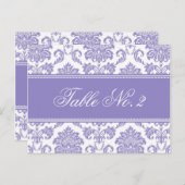 Numéro de table Mariage damassé violet (Devant / Derrière)
