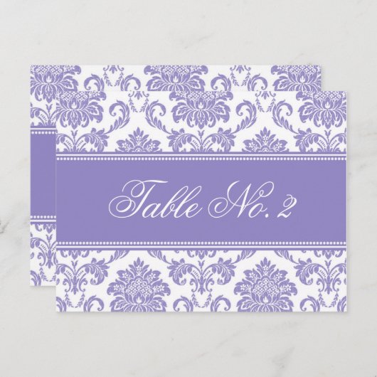 Numéro de table Mariage damassé violet (Devant / Derrière)