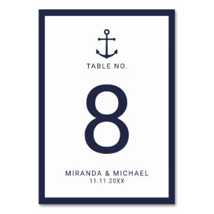 Numéro De Table Mariage d'Ancre bleu marine moderne