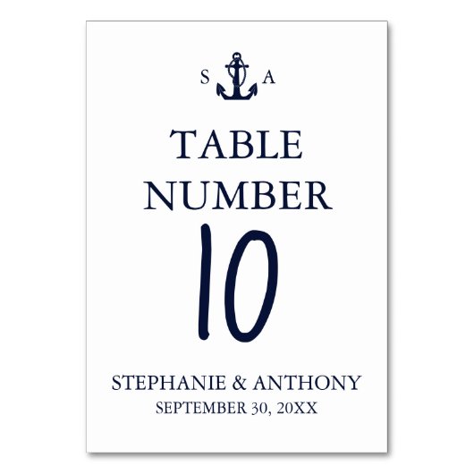 Numéro De Table Mariage d'Ancre bleu marine Monogram (Dos)