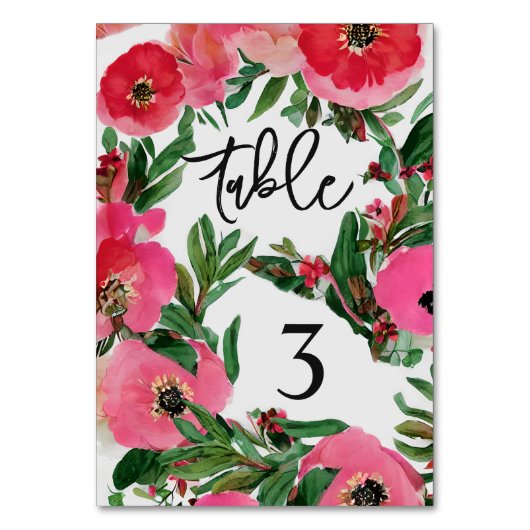 Numéro De Table Mariage d'anémone aquarelle (Dos)