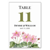 Numéro De Table Mariage d'anémone japonais rose aquarelle (Dos)