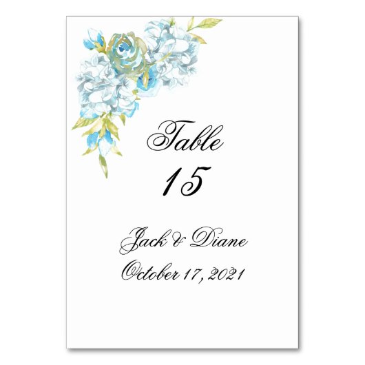 Numéro De Table Mariage d'aquarelle bleu (Dos)