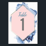 Numéro De Table Mariage d'aquarelle bleu rose vif<br><div class="desc">Élevez vos paramètres de table mariage grâce à notre carte de table Aquarelle Bleue et Rose Bleu sophistiquée dotée d'un cadre Hexagon d'or. Cette carte de table chic et élégante est une façon parfaite de guider vos invités avec élégance, tout en se mélangeant harmonieusement avec votre thème mariage. Le design...</div>