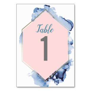 Numéro De Table Mariage d'aquarelle bleu rose vif
