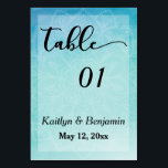 Numéro De Table Mariage d'aquarelle bleu/Turquoise Mandala Numéro<br><div class="desc">Guidez vos invités mariages à la table correcte avec ces subtiles cartes de numéro de table. Le modèle a été mis en place afin que vous puissiez facilement ajouter la date avec les noms de la mariée et du marié. Ensuite, changez facilement le numéro de chaque table pour laquelle vous...</div>