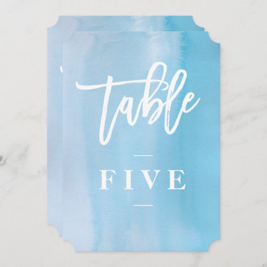 Numéro de table mariage d'aquarelle bleue (Devant / Derrière)